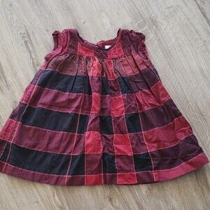 Burberry Baby Red Nova Plaid Chic Feminine Luxury Cotton Dress Size 9 month